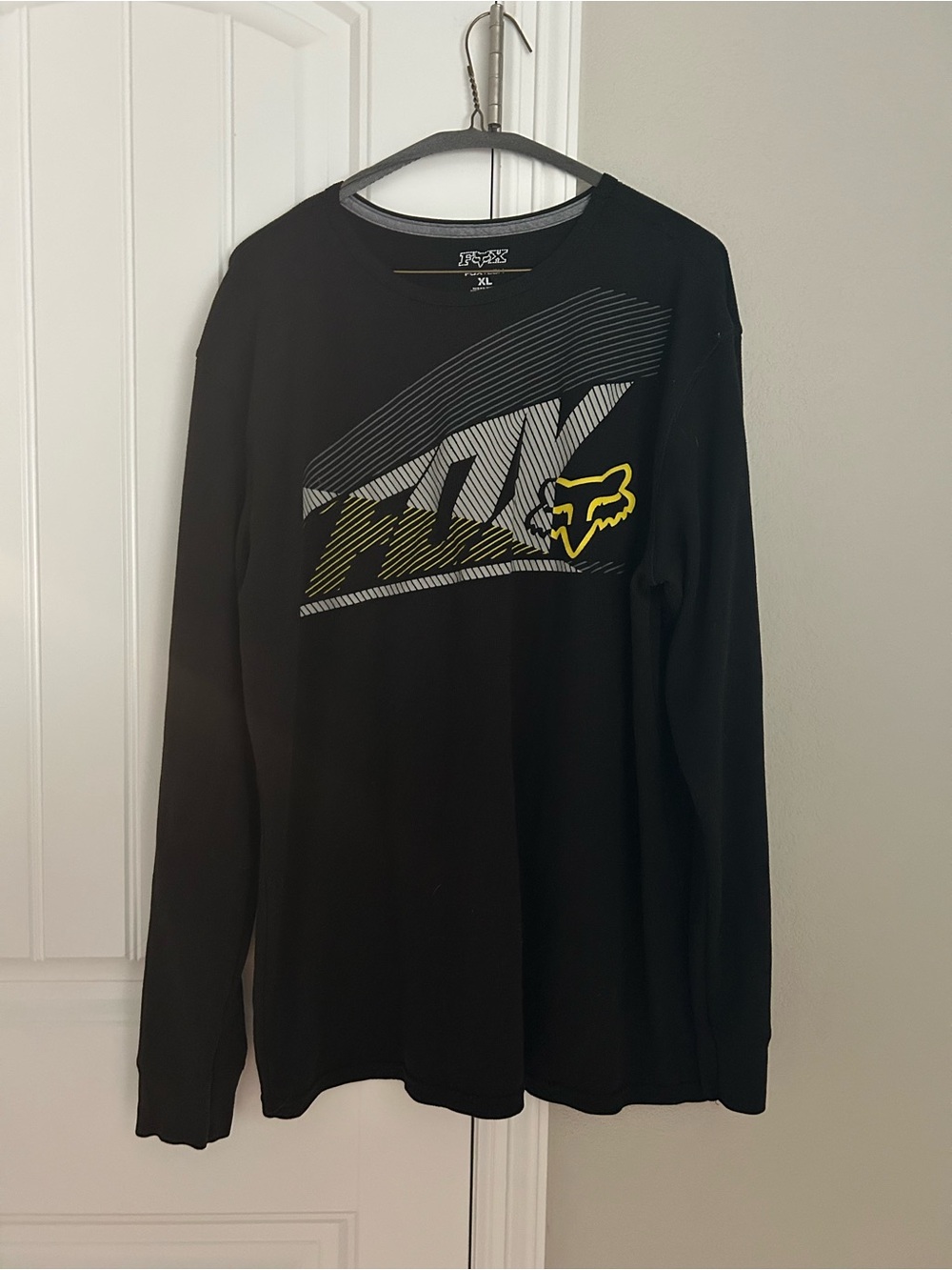 Fox Long Sleeve Graphic Tee in Black with Yellow Accent